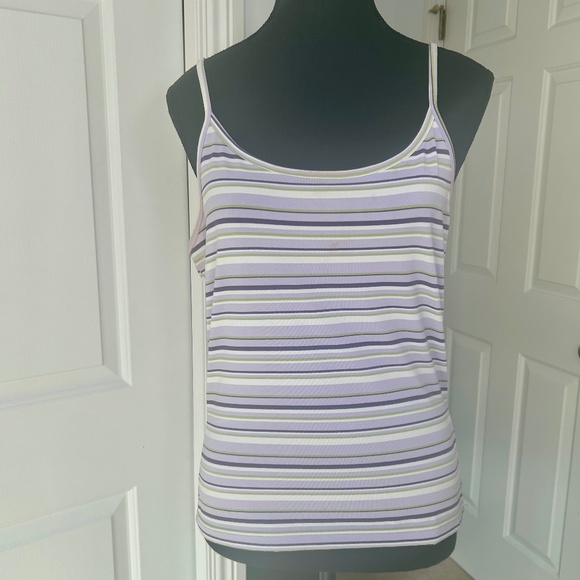 RW&CO Purple, Green and White Stripped Tank Top Size L - Picture 1 of 3